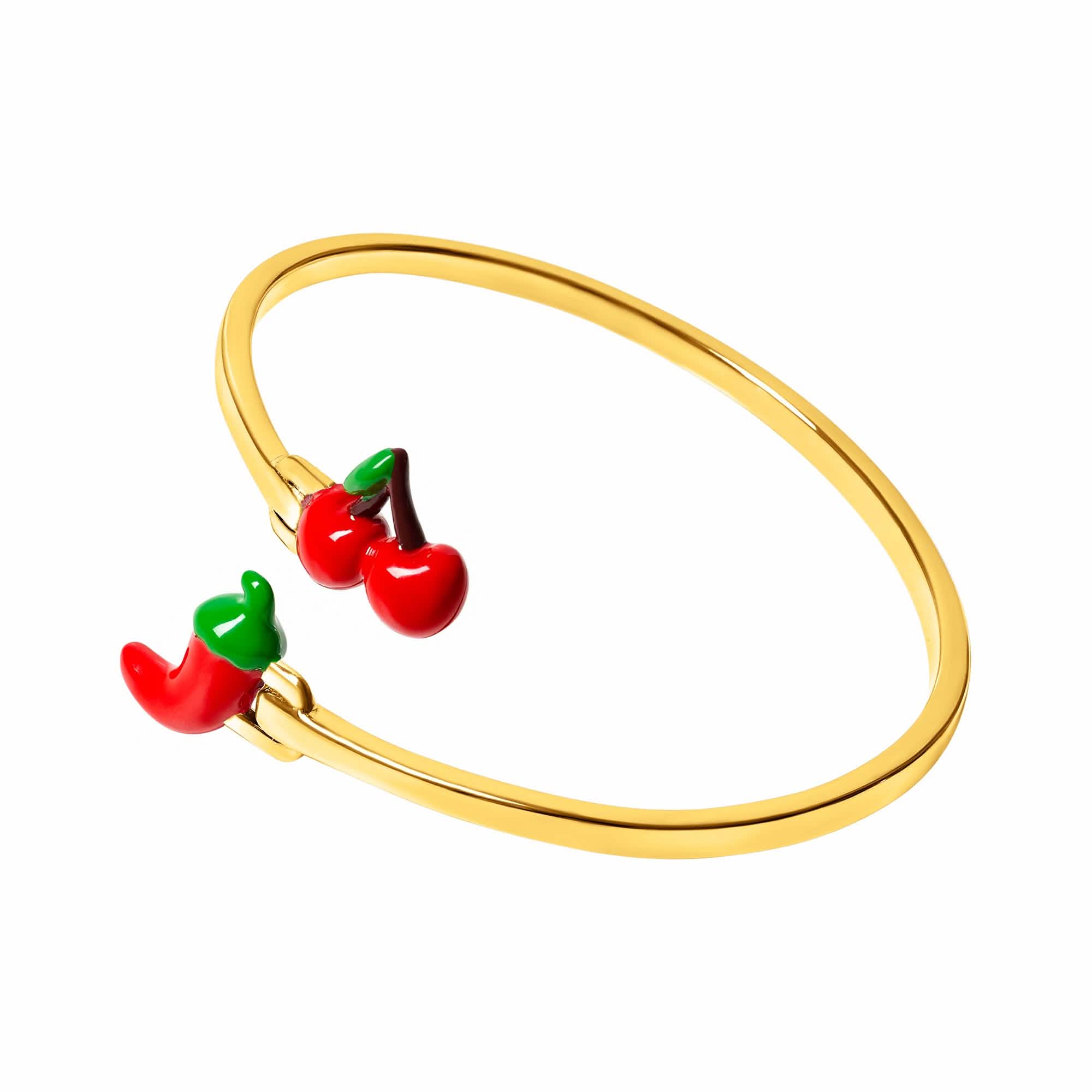 Cherry & Chilli Pepper Bangle (Gold) - Image 3
