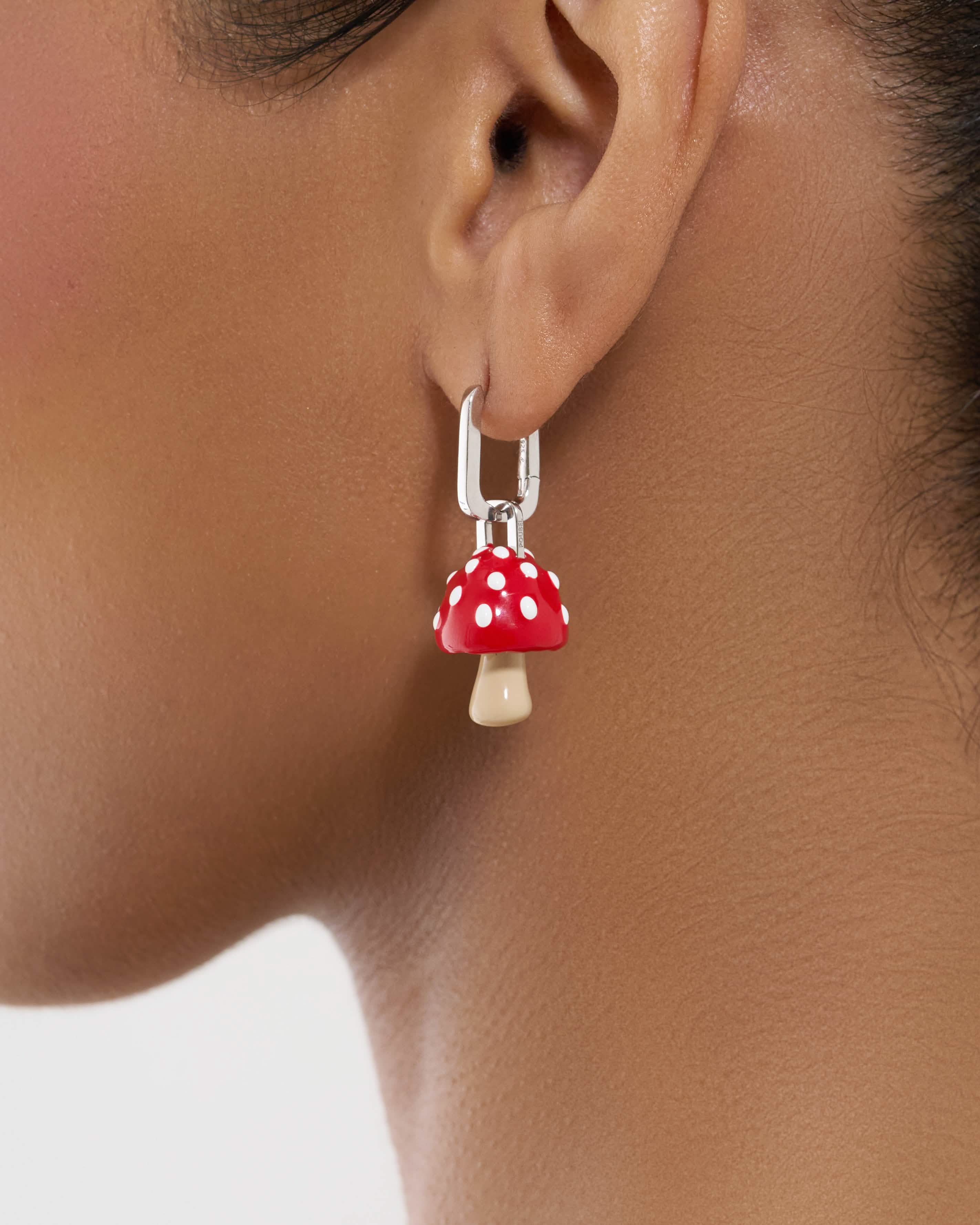 Red Mushroom Pendant Earrings - Image 4